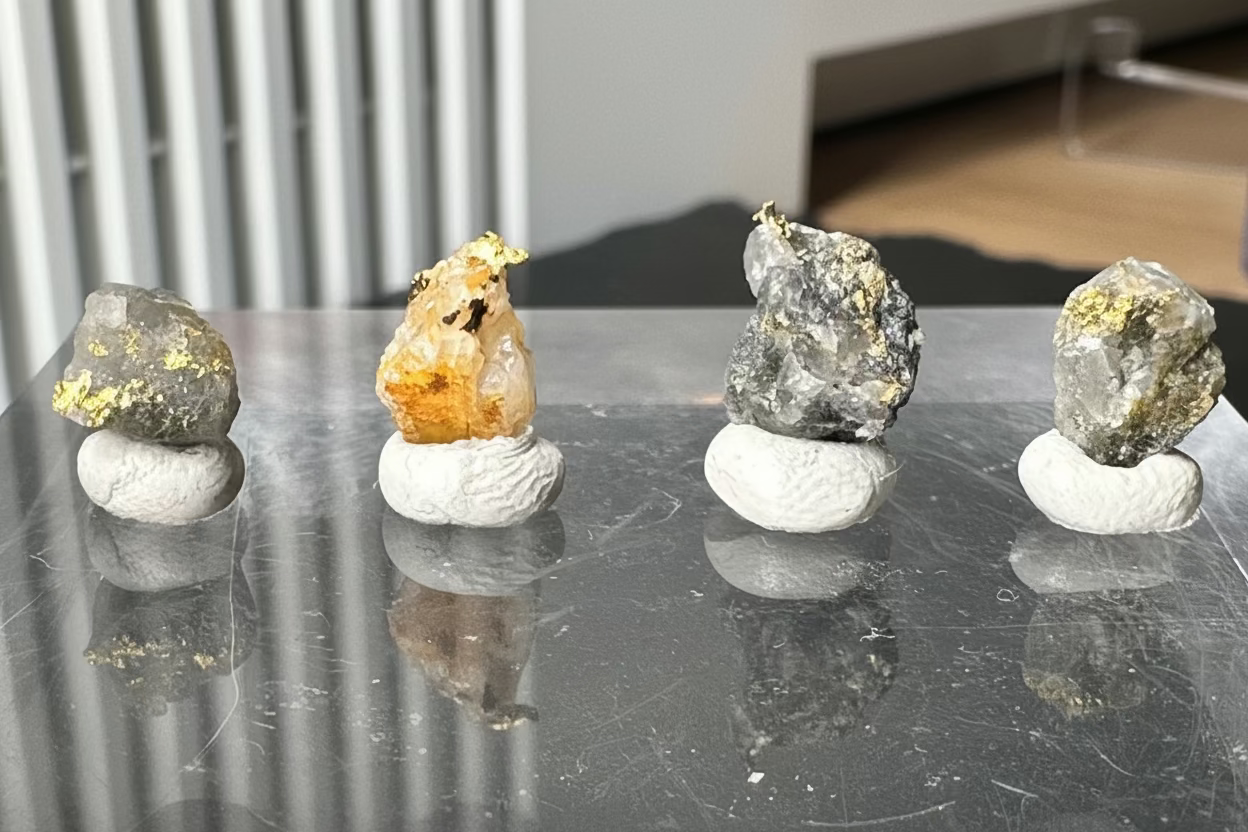 Konvolut von Vier (4) Gold-Quarz-Specimen „Peru“